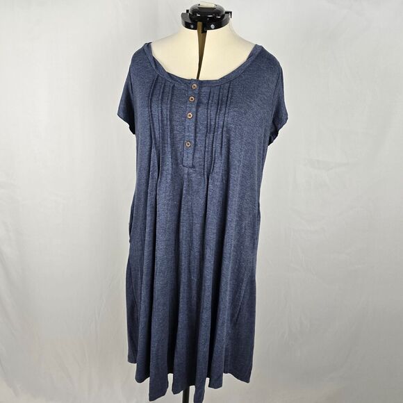 Bloomchic Dress Women's 1X Blue Round Neck Short Sleeve Pleated Ruffles Midi NWT - Picture 9 of 13